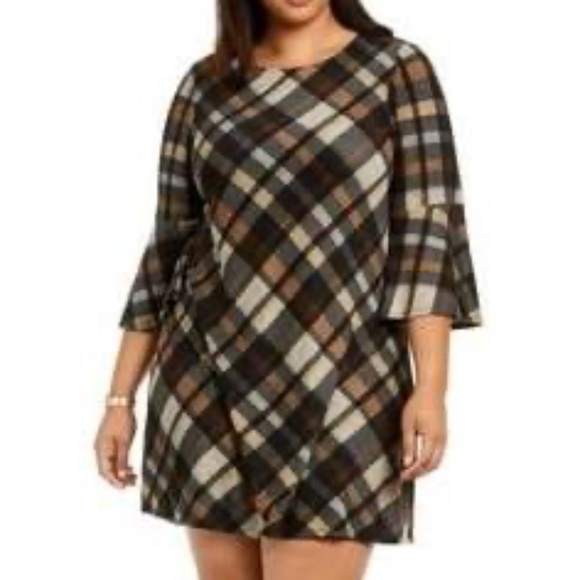Jessica Howard plaid bell-sleeve shift dress in rust copper size 1x - Picture 1 of 4